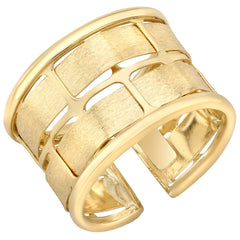 18KT Yellow Gold Wide Semi Brushed Fashion Ring