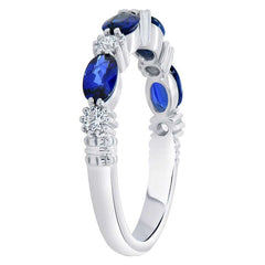 18KT White Gold 0.25ctw Round Diamond Blue Sapphire Band