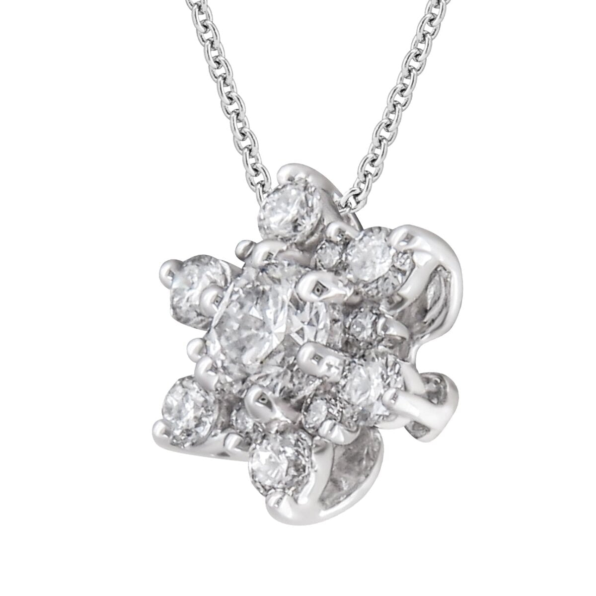 14KT White Gold 0.25ctw Diamond 6 Petal Flower Pendant