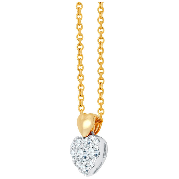 18KT Two Tone Round Brilliant Cut 0.26ctw Diamond Heart Pendant