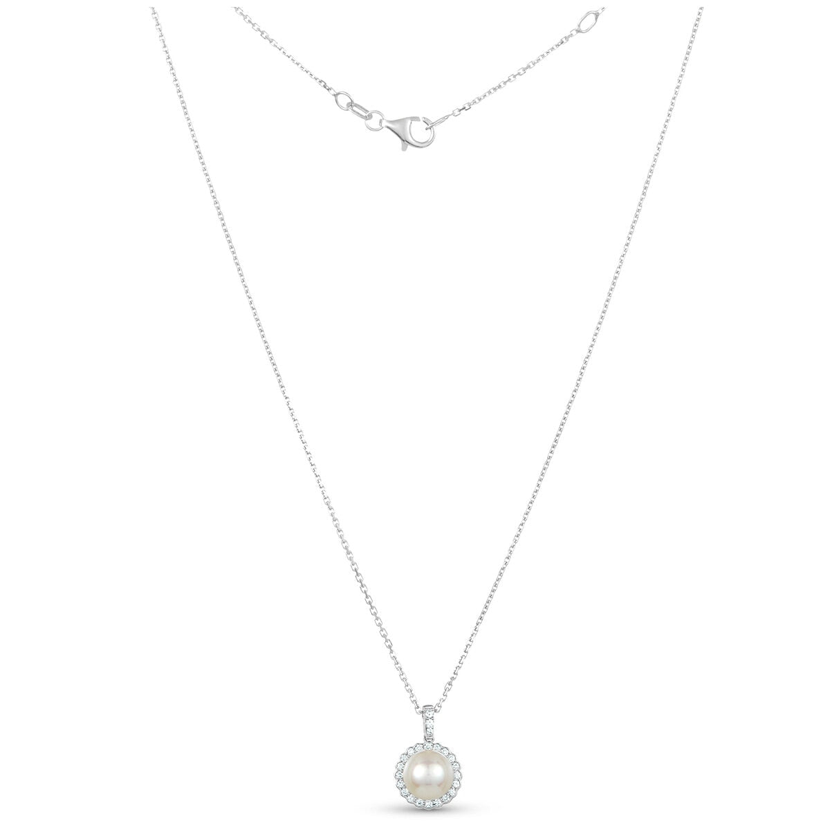 18KT White Gold 0.15ctw Diamond Cultured Freshwater Pearl Pendant