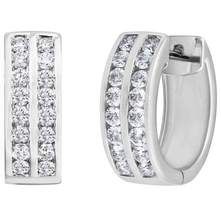 18KT White Gold 0.67ctw Round Diamond Two Row Earrings