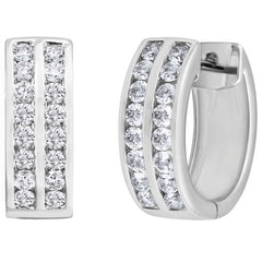 18KT White Gold 0.67ctw Round Diamond Two Row Earrings