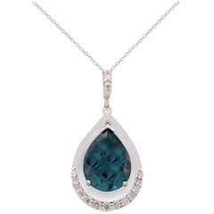 14KT White Gold London Blue Topaz And Diamond Pendant