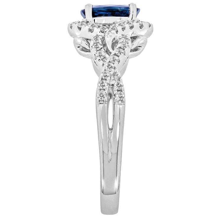 18KT White Gold 0.28ctw Diamond And Oval Sapphire Ring