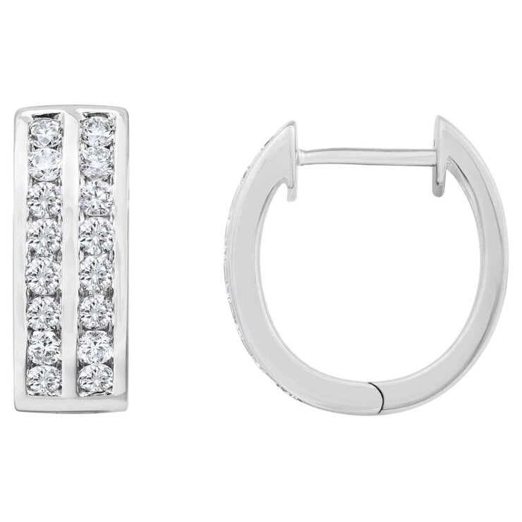 18KT White Gold 0.67ctw Round Diamond Two Row Earrings
