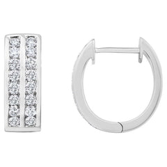 18KT White Gold 0.67ctw Round Diamond Two Row Earrings