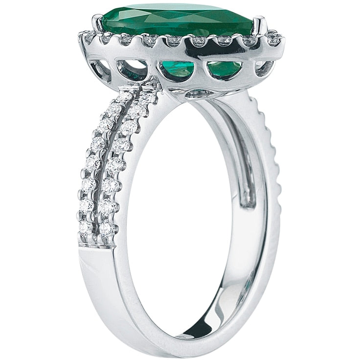 18KT White Gold Lab Emerald And 0.59ctw Diamond Ring