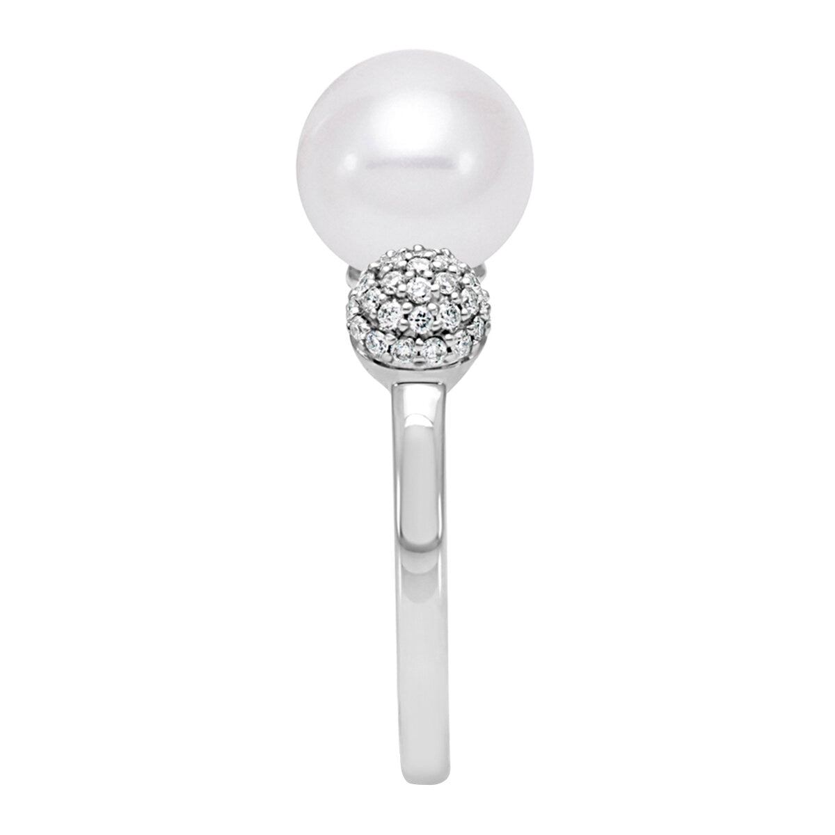 18KT White Gold 0.39ctw Diamond 9-9.5mm Cultured Freshwater Pearl Ring