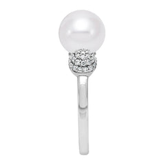 18KT White Gold 0.39ctw Diamond 9-9.5mm Cultured Freshwater Pearl Ring