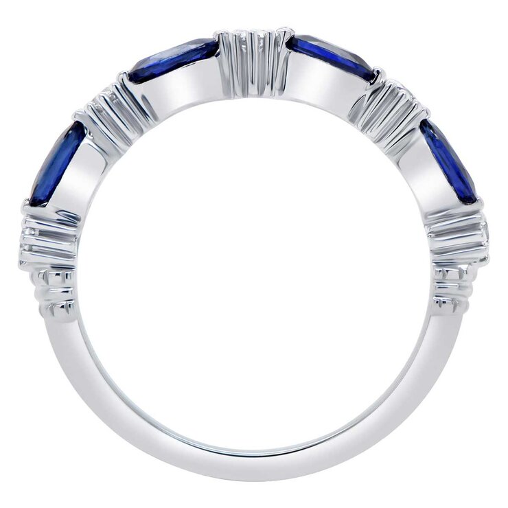 18KT White Gold 0.25ctw Round Diamond Blue Sapphire Band