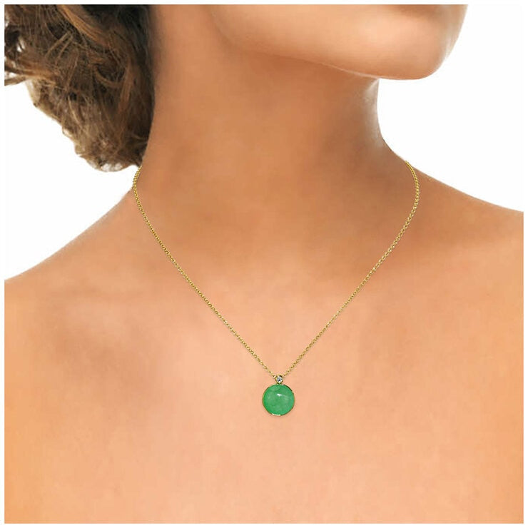 14KT Yellow Gold 0.03ctw Diamond Dyed Green Jade Pendant Necklace