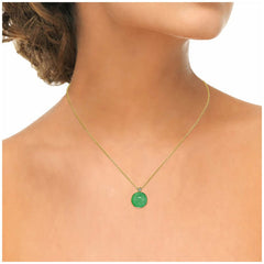 14KT Yellow Gold 0.03ctw Diamond Dyed Green Jade Pendant Necklace