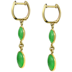 14KT Yellow Gold Dyed Green Jade Round Bezel Hook Earrings