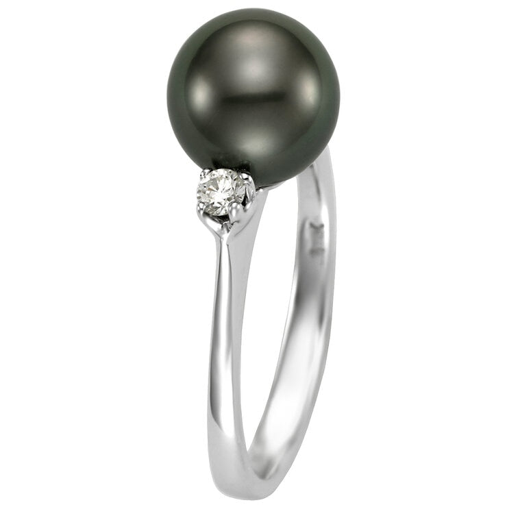 18KT White Gold 0.12ctw Diamond 8-9mm Cultured Freshwater Pearl Ring