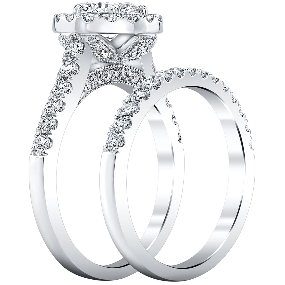 18KT White Gold 2.16ctw Diamond Bridal Set With 1.00ctw Centre Ring