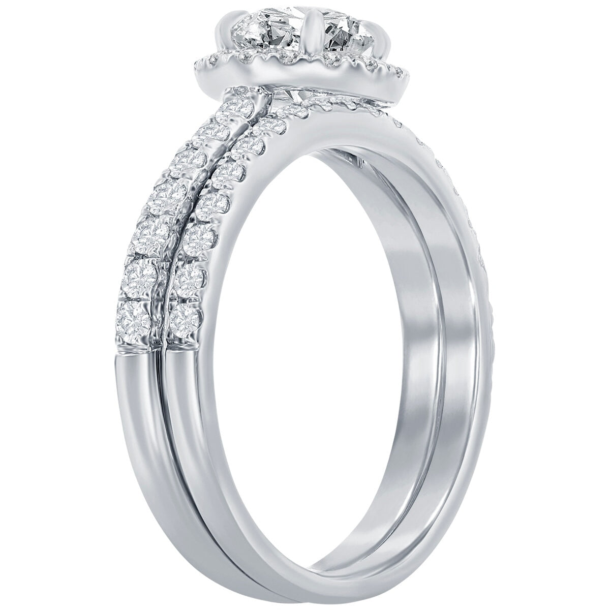 18KT White Gold 0.73ctw Round Centre Diamond Ring Set