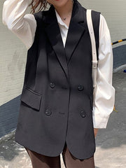 Solid Double Breasted Sleeveless Lapel Vest Blazer