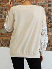 Lace Stitch Long Sleeve O-neck Sweatshirt for Women