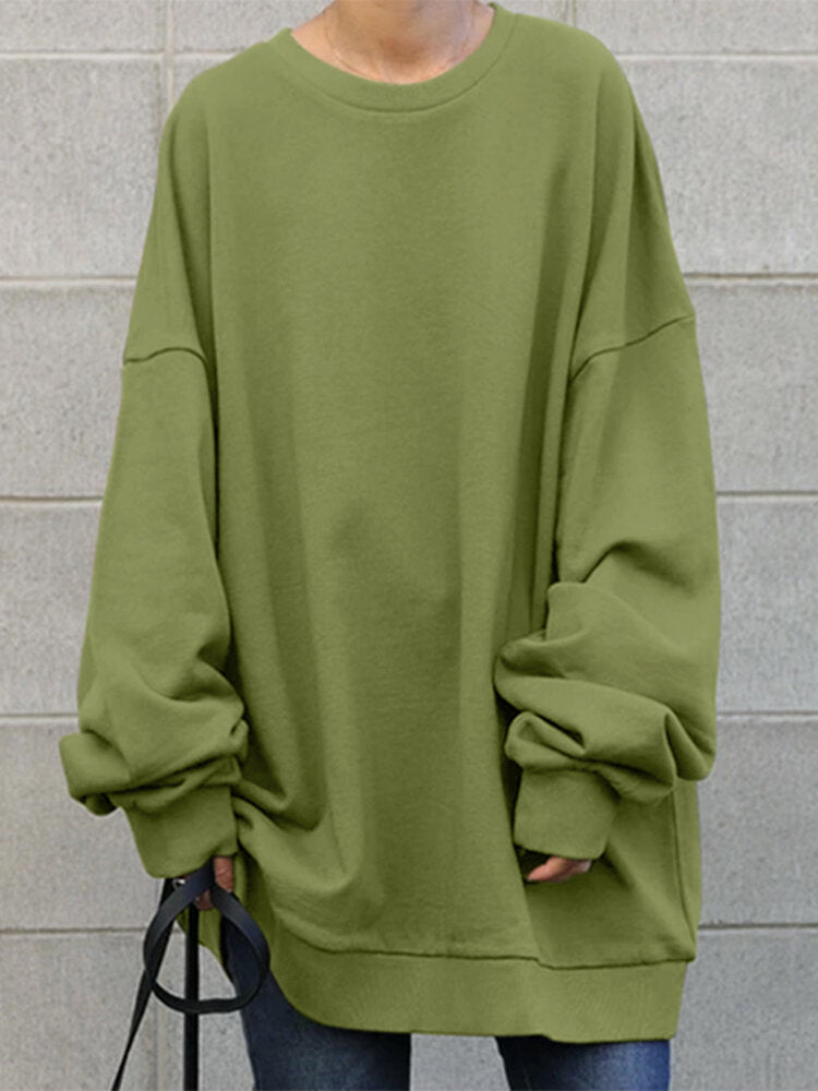 Solid Drop Shoulder Loose Lantern Sleeve Casual Sweatshirt