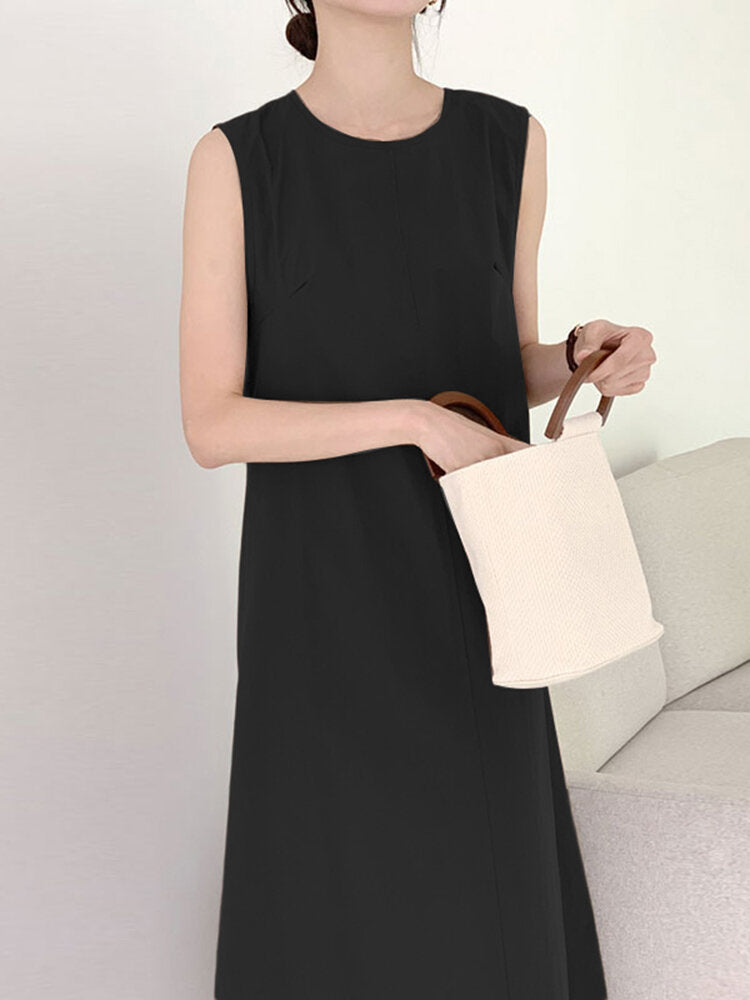 Solid Hollow Back Sleeveless Casual Maxi Dress