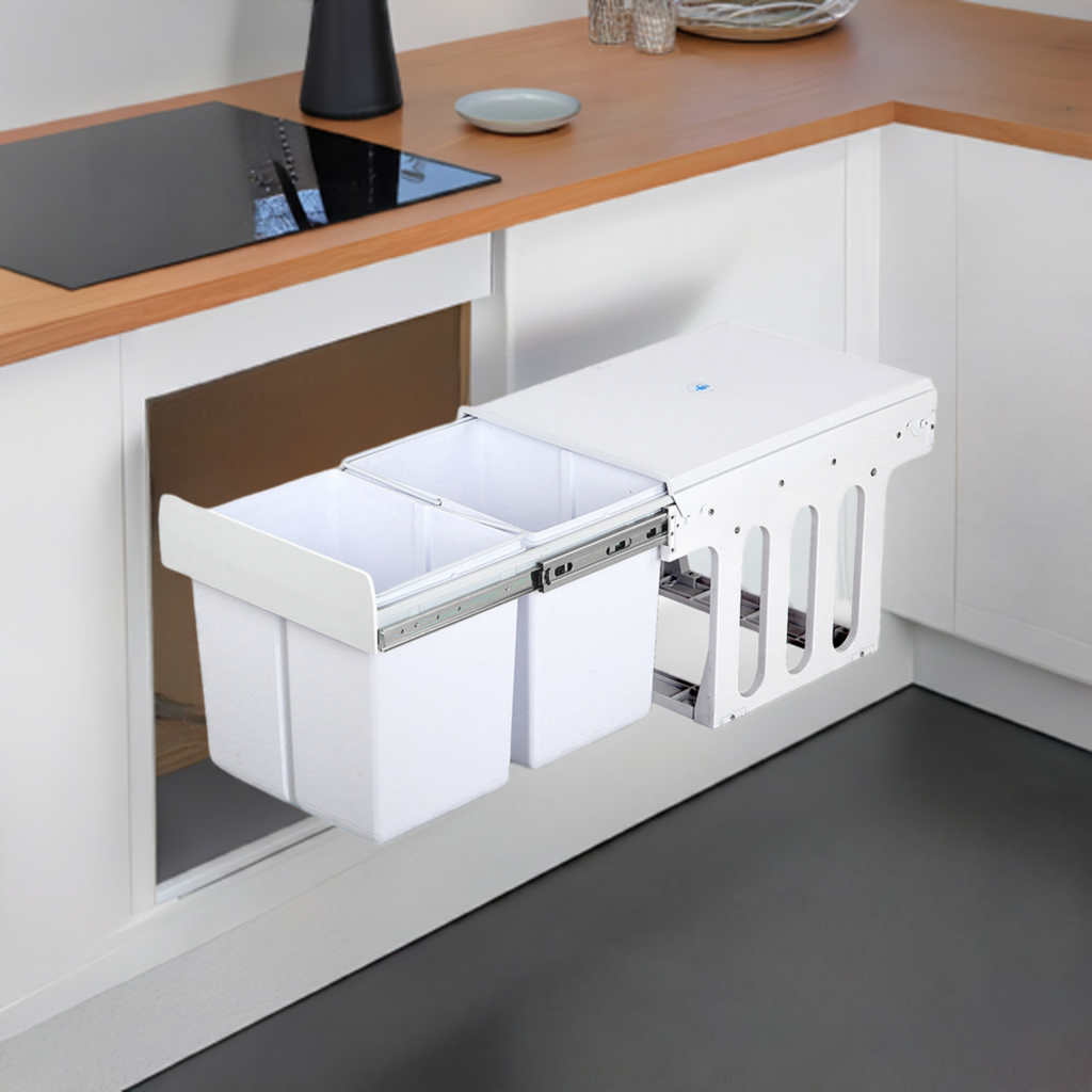 Cefito Pull Out Bin Kitchen Double Basket 2X15L White