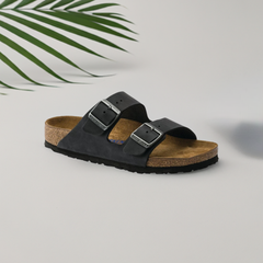 Oiled Leather 2-Strap Sandals with Soft Footbed - 36 EU