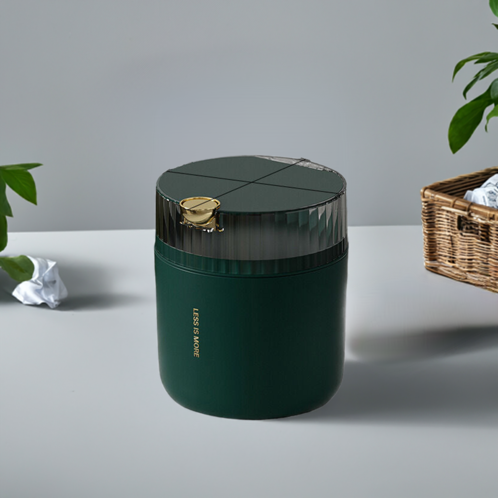 Light luxury green desktop garbage bin (standard with one roll of garbage bag) 14cm * 15cm (including button) * 16cm