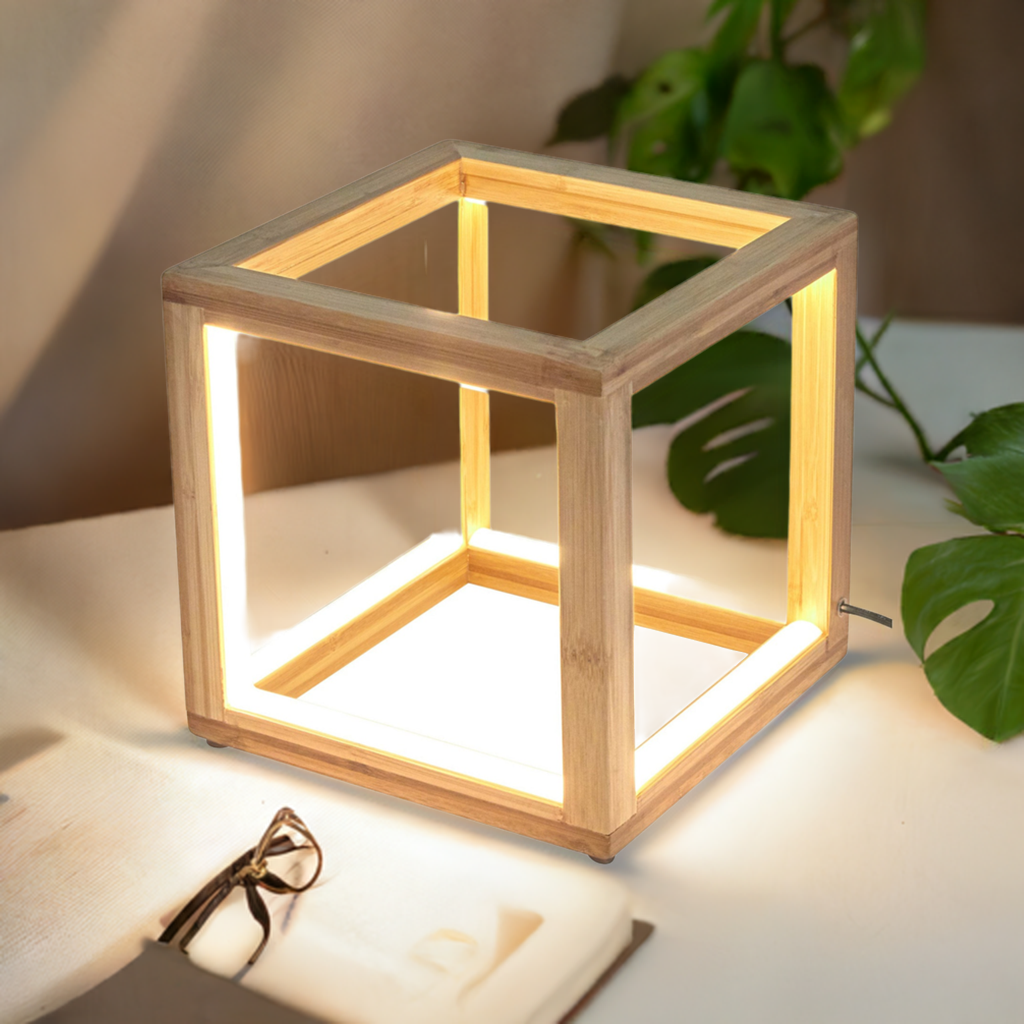 Bamboo Cube LED Lamp Modern Light Minimalistic Scandi - Natural