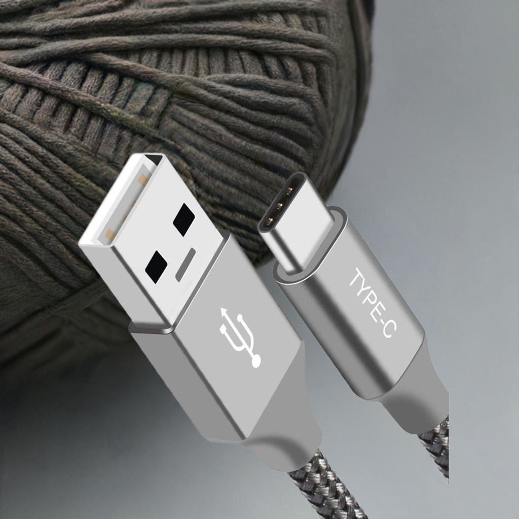 ASTROTEK 1m USB-C 3.1 Type-C Data Sync Charger Cable Silver Strong Braided Heavy Duty Fast Charging for Samsung Galaxy Note 8 S8 Plus LG Google Macboo