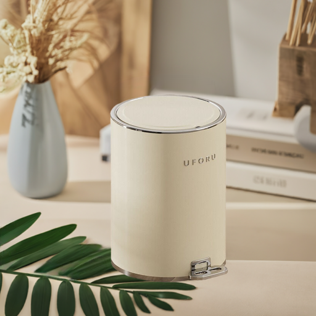 Milk white (silver plated) circular trash can 15L 23.8cm * 33.5cm