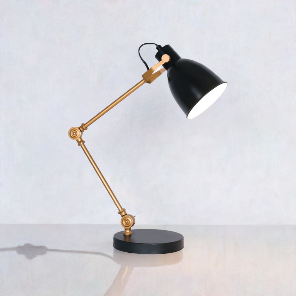 Sarantino Adjustable Metal Table Lamp In Black And Gold