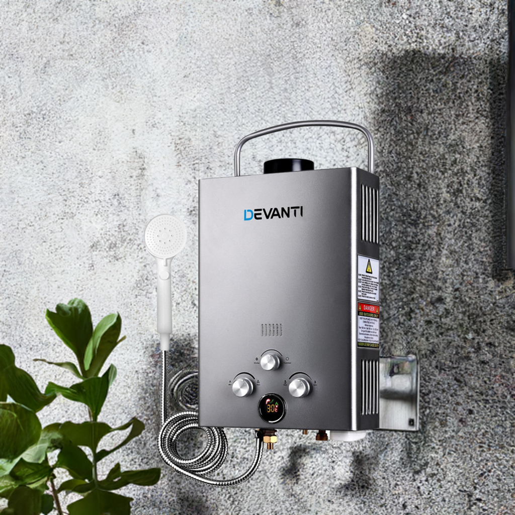 Devanti Portable Gas Water Heater 8L/Min LPG System Grey