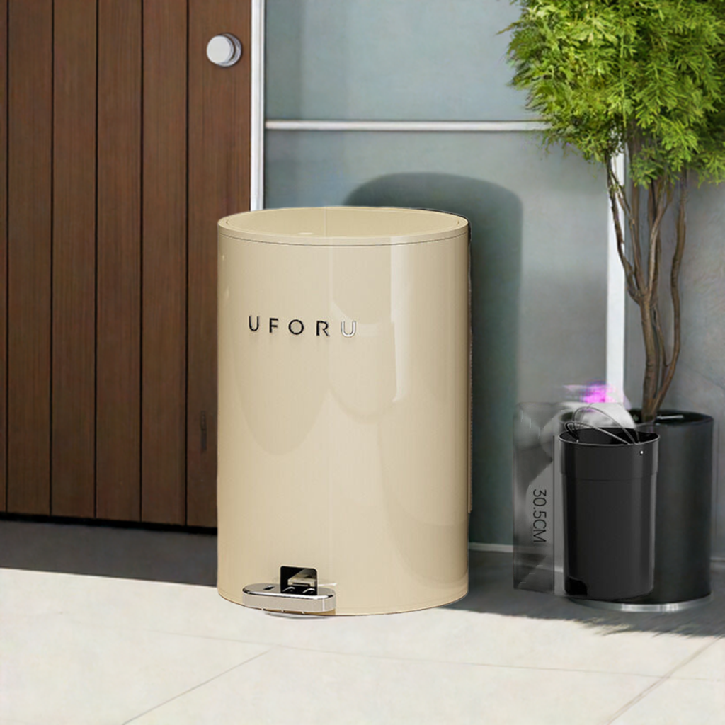 Cream white round (iron) double open trash can 15 liters 22.5cm * 39cm (inner container 20 * 35.5)