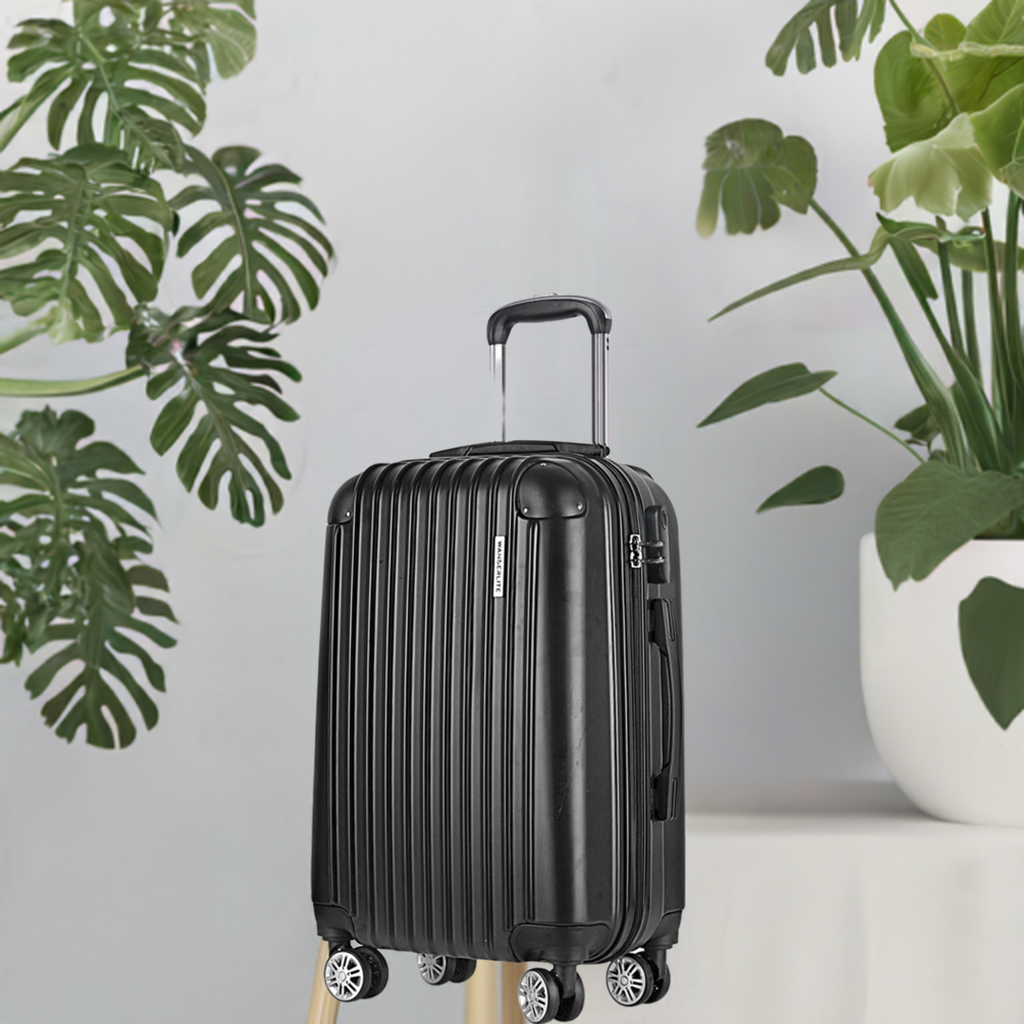 Wanderlite 20" 55cm Luggage Trolley Travel Set Suitcase Carry On Hard Shell Case Sets Lightweight Black