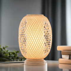 Natural Woven Bamboo Oval Table Lamp Light Shade Boho Tropical Coastal