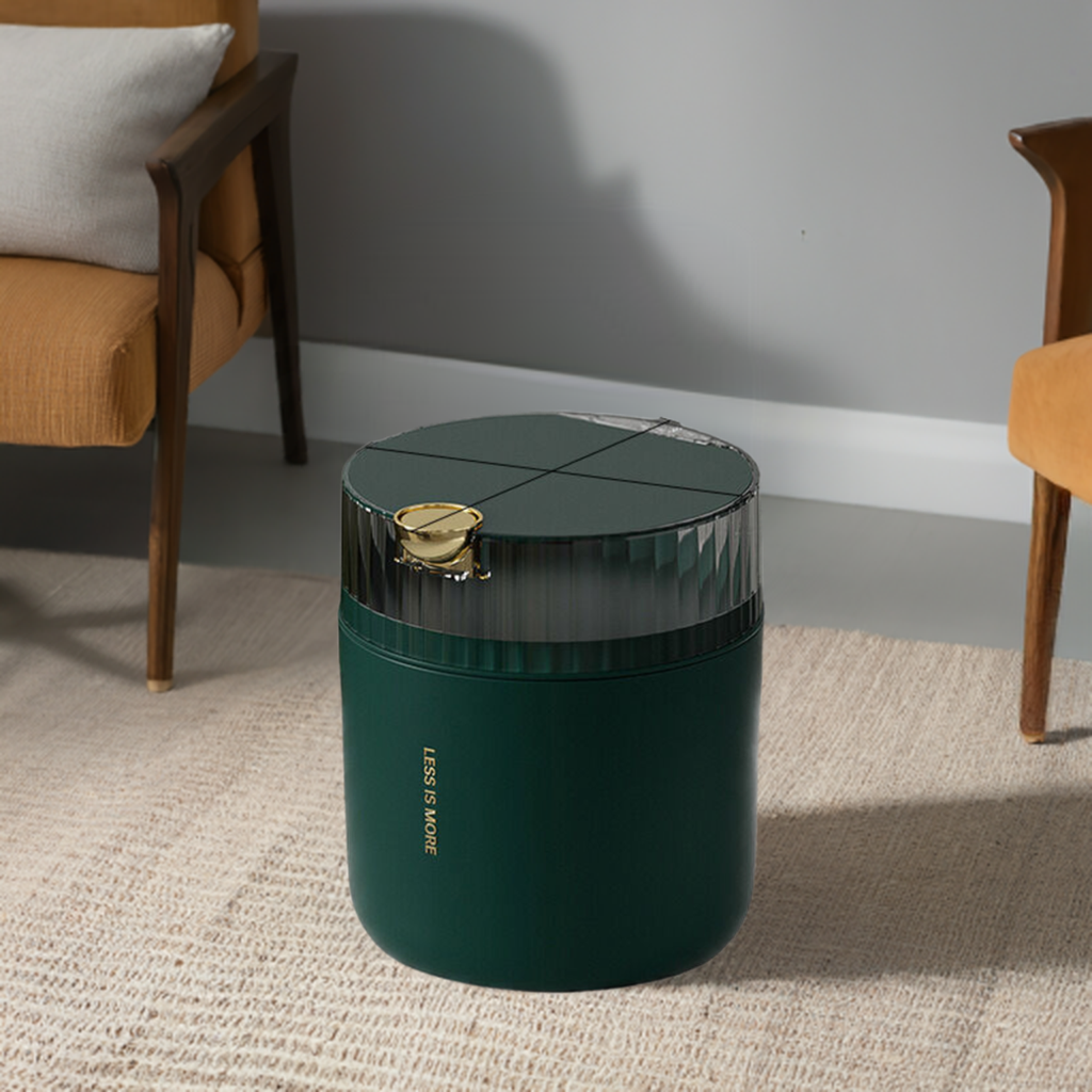 Light luxury green desktop garbage bin (standard with one roll of garbage bag) 14cm * 15cm (including button) * 16cm