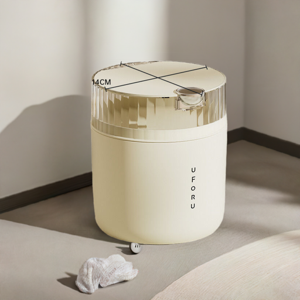 Cream white desktop trash can (standard with one roll of trash bag) 14cm * 15cm (including button) * 16cm