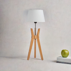 Bamboo Tripod Table Lamp Desk Modern Rustic Geo Light w Linen Shade