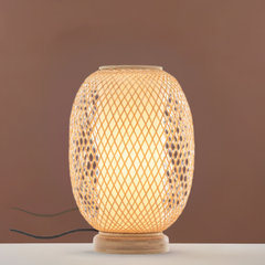 Natural Woven Bamboo Oval Table Lamp Light Shade Boho Tropical Coastal