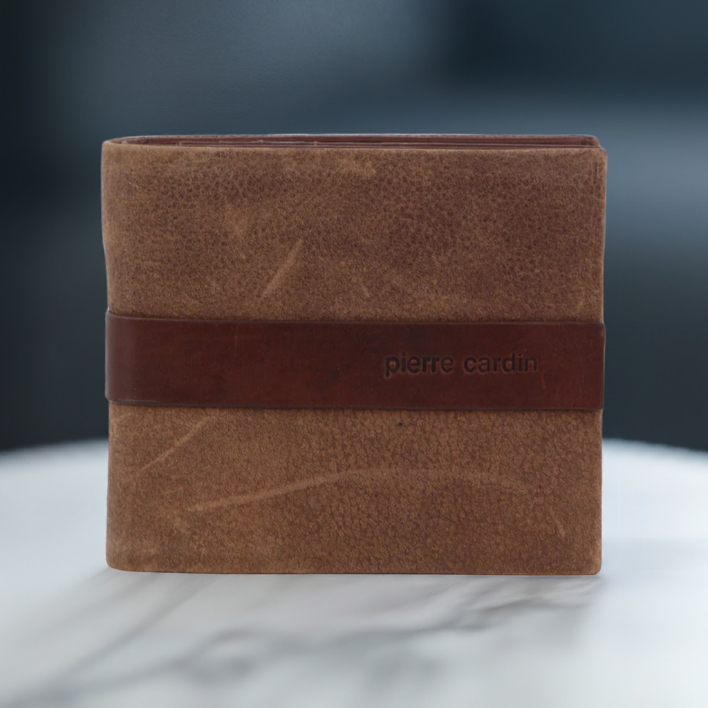 Pierre Cardin Mens Rustic Leather Bi-Fold Business Card Wallet - Brown