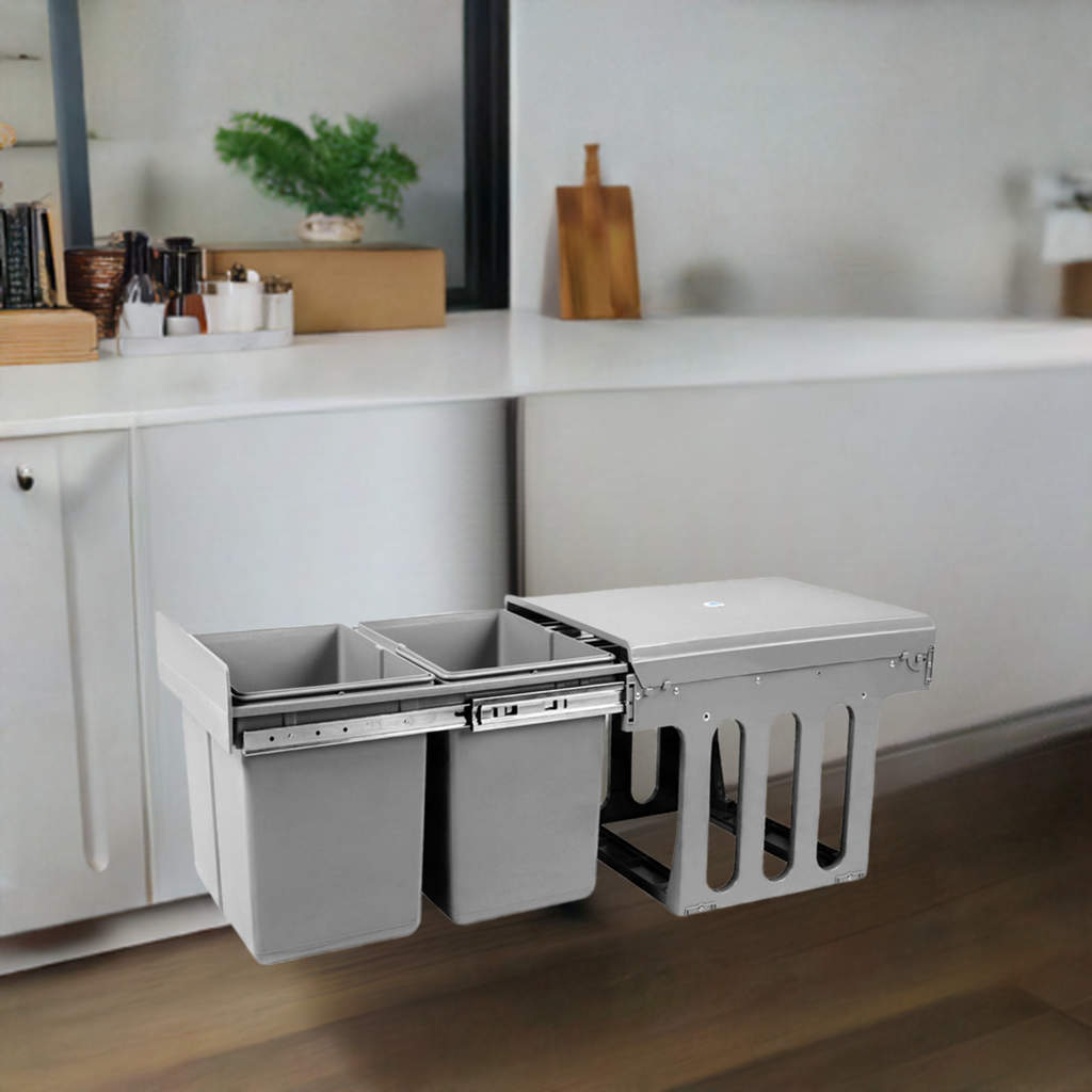 Cefito Pull Out Bin Kitchen Double Basket 2X15L Grey