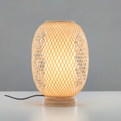 Natural Woven Bamboo Oval Table Lamp Light Shade Boho Tropical Coastal