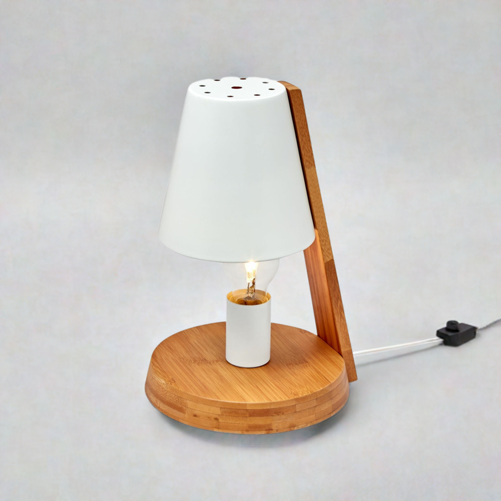 32cm Wooden Base Modern Desk Table Lamp Light Metal Shade Designer - White