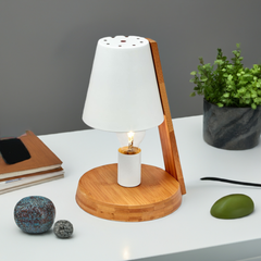 32cm Wooden Base Modern Desk Table Lamp Light Metal Shade Designer - White