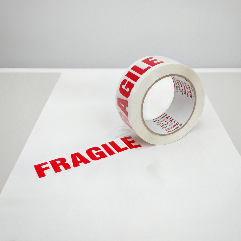 1x Fragile Packing Tape 48mmx75m - Long Rolls Red White Packaging Adhesive Label