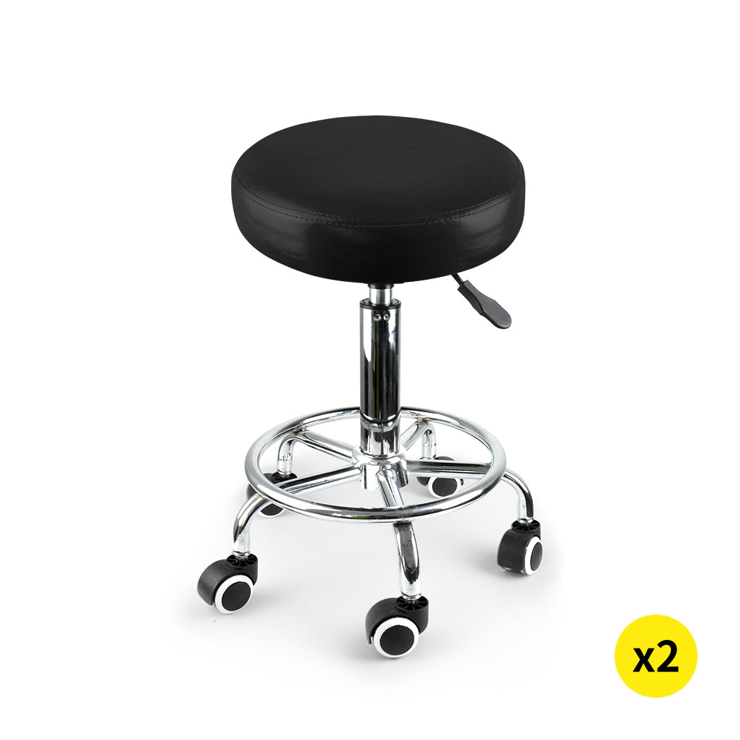 2x Levede Swivel Salon Barstool Hairdressing Black-REMOTE