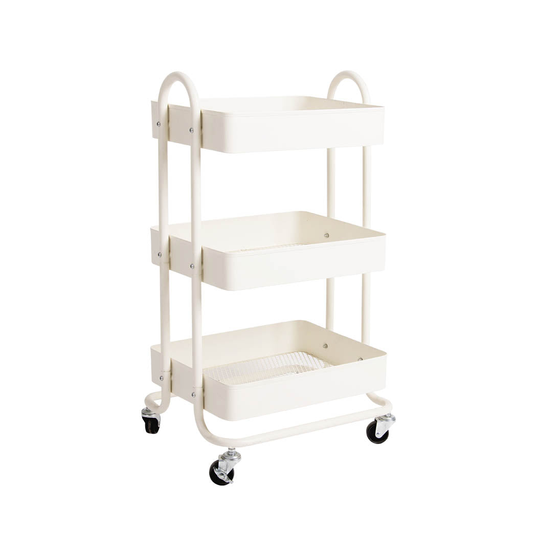 Levede 3 Tiers Kitchen Trolley Cart White-NSW_Rural