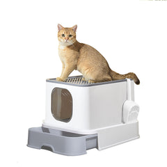 PaWz Cat Litter Box Fully Enclosed Kitty Grey