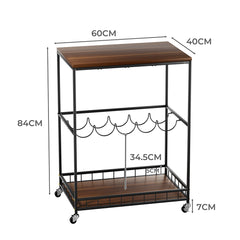 Levede Wooden Bar Cart Drinks Trolley 3 Tire-SA_Metro